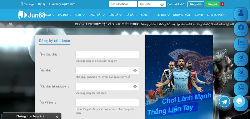 Nhập đầy đủ và chính xác các thông tin để đăng ký thành công
